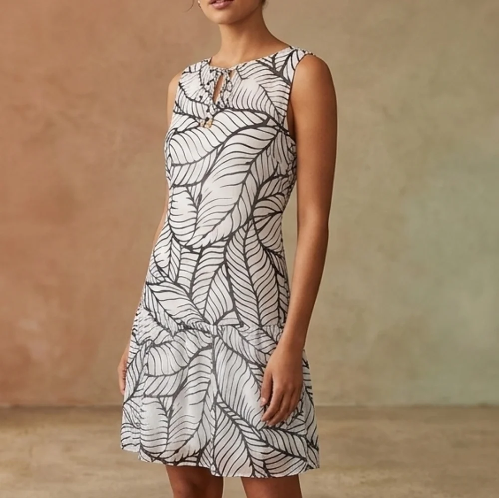 Apt. 9 Black and White Leaf-Print Sleeveless Mini Dress - Picture 1 of 7